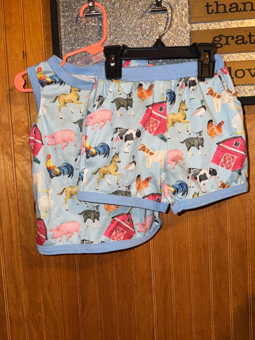 Kids Farm Animals Pajama Set - Light Blue
